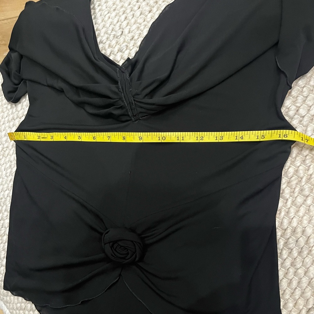 Saint Laurent Black Ruffled Rose Padded Shoulder Top - Picture 6 of 15